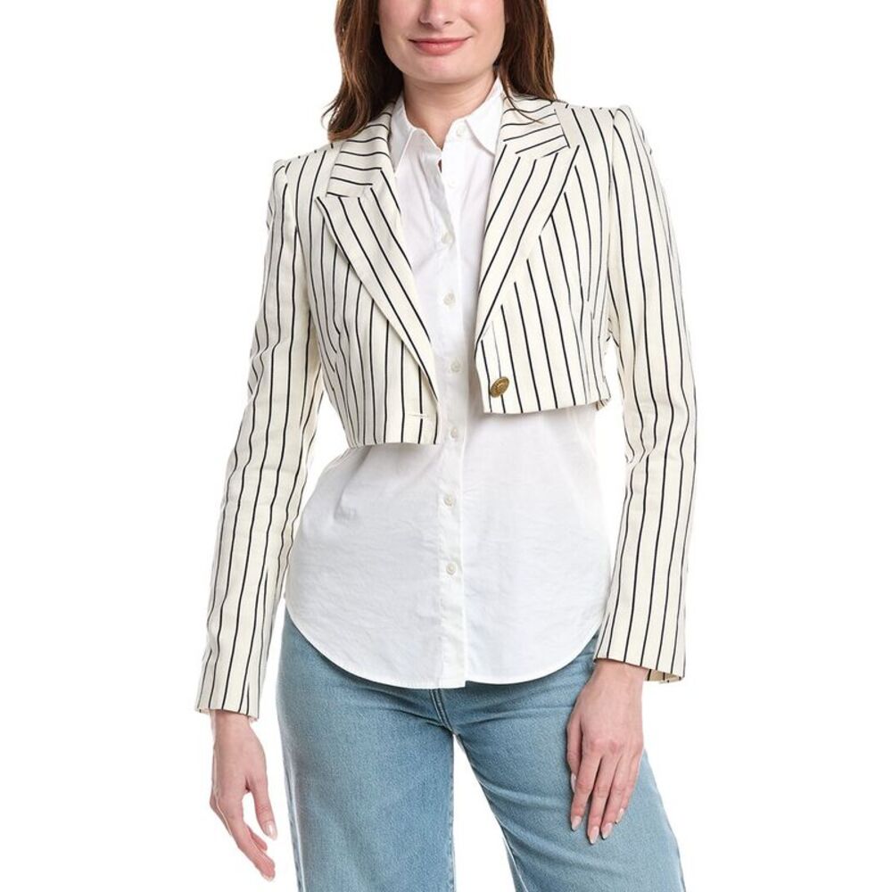 L’Agence Womens L'agence Izzie Cropped Linen-Blend Blazer, Blue